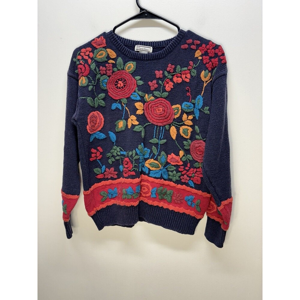 Vintage Christina 1980s All Over embroidered Floral 80s Boho bohemian Ramie S